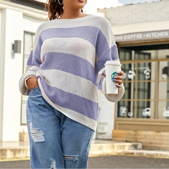 Color Block Drop Shoulder Ribbed Knit Sweater - Picture 3 of 10